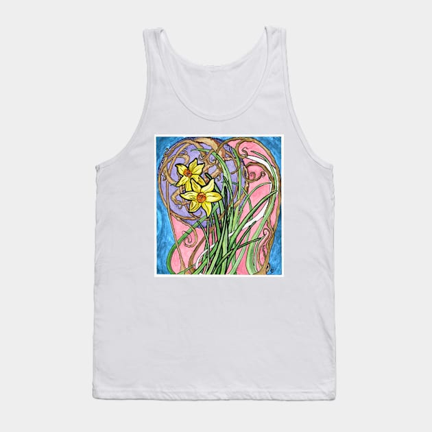 Two Daffodils and Branches Painting in Art Nouveau Style, Pastel Colors Tank Top by CrysOdenkirk